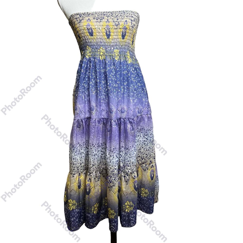 INGEAR Womens/Juniors XL Smocked Tube Dress Sequins Boho Ditsy Floral Print